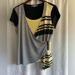 Navy, yellow and white top